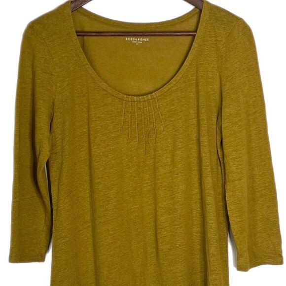 Eileen Fisher Tee Shirt Dress Mustard Linen Tunic - Picture 2 of 5
